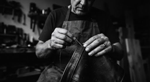 Persona cosiendo una prenda como parte del proceso de fabricación artesanal de productos estilo western.